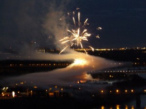 Canada Day fire works with dramatic smoke.
